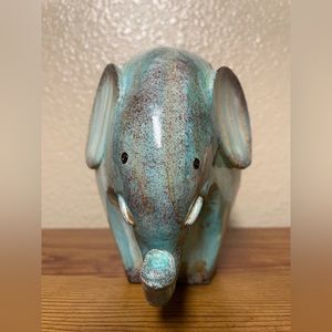 Painted Wooden, Unique Rare Find Elephant Figurine Glazed with decorative glass